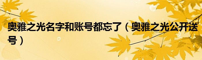 奥雅之光名字和账号都忘了（奥雅之光公开送号）