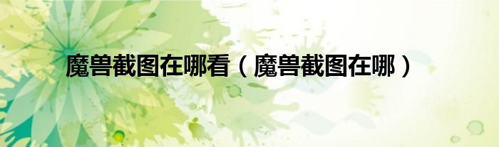 魔兽截图在哪看（魔兽截图在哪）