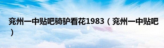兖州一中贴吧骑驴看花1983（兖州一中贴吧）