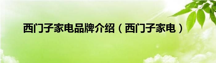 西门子家电品牌介绍（西门子家电）