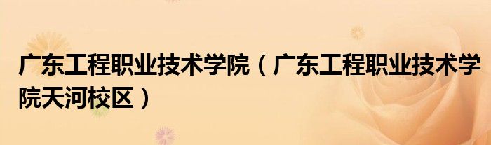 广东工程职业技术学院（广东工程职业技术学院天河校区）