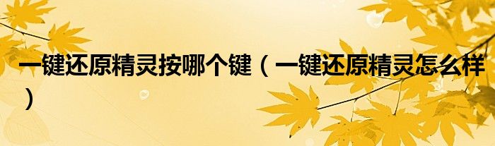 一键还原精灵按哪个键（一键还原精灵怎么样）