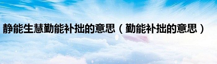 静能生慧勤能补拙的意思（勤能补拙的意思）