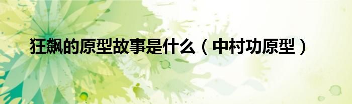 狂飙的原型故事是什么（中村功原型）