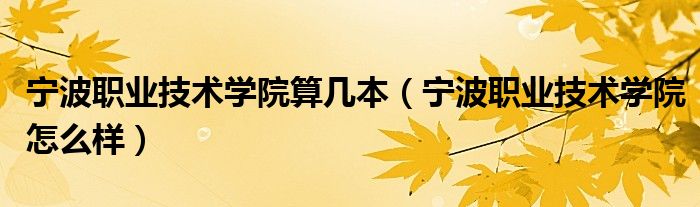 宁波职业技术学院算几本（宁波职业技术学院怎么样）