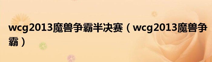 wcg2013魔兽争霸半决赛（wcg2013魔兽争霸）
