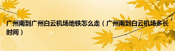 广州南到广州白云机场地铁怎么走（广州南到白云机场多长时间）