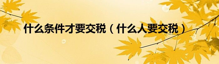 什么条件才要交税（什么人要交税）