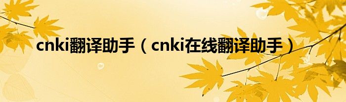 cnki翻译助手（cnki在线翻译助手）