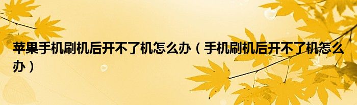 苹果手机刷机后开不了机怎么办（手机刷机后开不了机怎么办）
