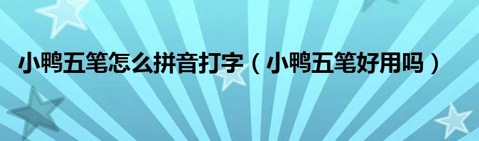小鸭五笔怎么拼音打字（小鸭五笔好用吗）