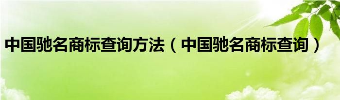 中国驰名商标查询方法（中国驰名商标查询）