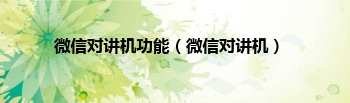 微信对讲机功能（微信对讲机）