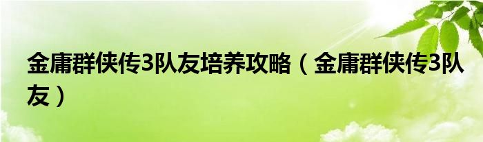 金庸群侠传3队友培养攻略（金庸群侠传3队友）