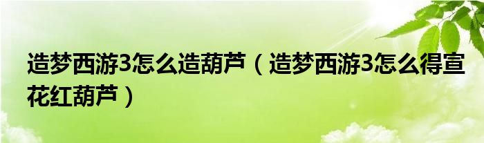 造梦西游3怎么造葫芦（造梦西游3怎么得宣花红葫芦）