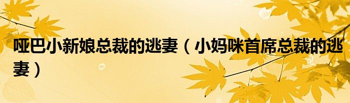 哑巴小新娘总裁的逃妻（小妈咪首席总裁的逃妻）