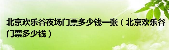 北京欢乐谷夜场门票多少钱一张（北京欢乐谷门票多少钱）