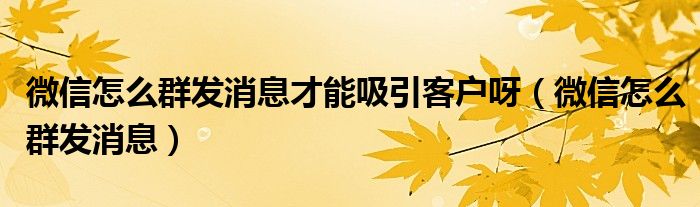 微信怎么群发消息才能吸引客户呀（微信怎么群发消息）