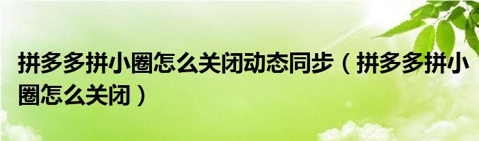 拼多多拼小圈怎么关闭动态同步（拼多多拼小圈怎么关闭）