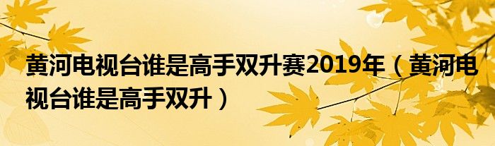 黄河电视台谁是高手双升赛2019年（黄河电视台谁是高手双升）