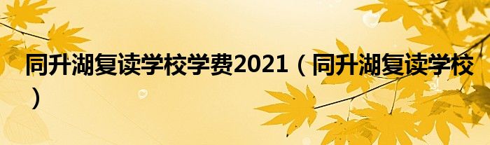 同升湖复读学校学费2021（同升湖复读学校）