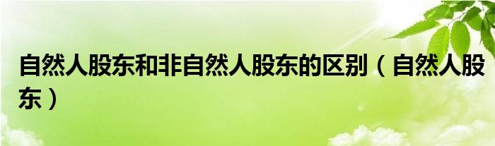 自然人股东和非自然人股东的区别（自然人股东）