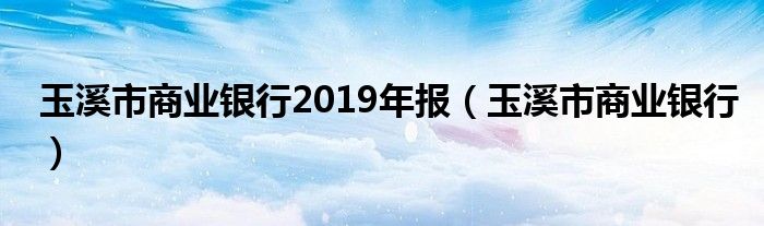 玉溪市商业银行2019年报（玉溪市商业银行）