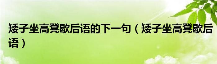 矮子坐高凳歇后语的下一句（矮子坐高凳歇后语）