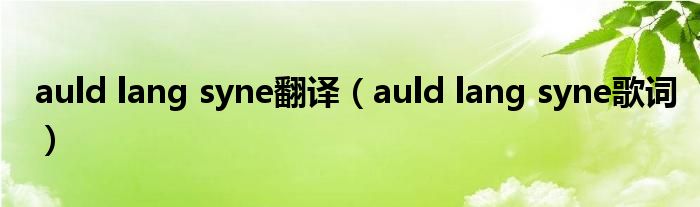 auld lang syne翻译（auld lang syne歌词）