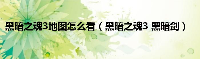 黑暗之魂3地图怎么看（黑暗之魂3 黑暗剑）