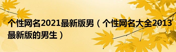 个性网名2021最新版男（个性网名大全2013最新版的男生）