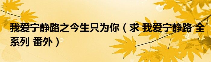 我爱宁静路之今生只为你（求 我爱宁静路 全系列 番外）