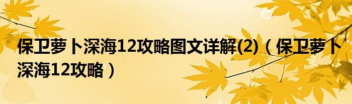 保卫萝卜深海12攻略图文详解(2)（保卫萝卜深海12攻略）