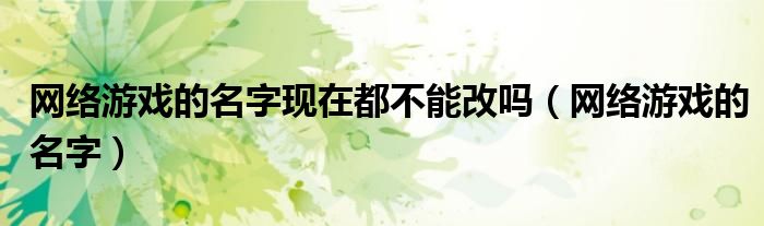 网络游戏的名字现在都不能改吗（网络游戏的名字）