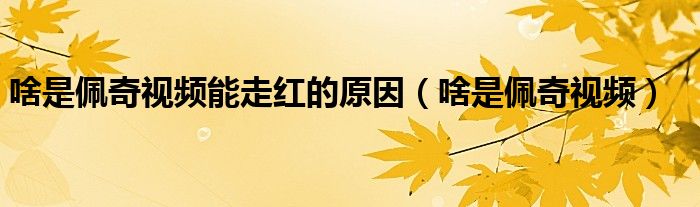 啥是佩奇视频能走红的原因（啥是佩奇视频）