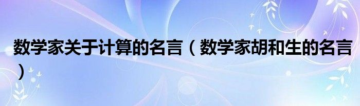 数学家关于计算的名言（数学家胡和生的名言）