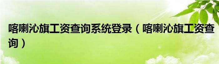 喀喇沁旗工资查询系统登录（喀喇沁旗工资查询）