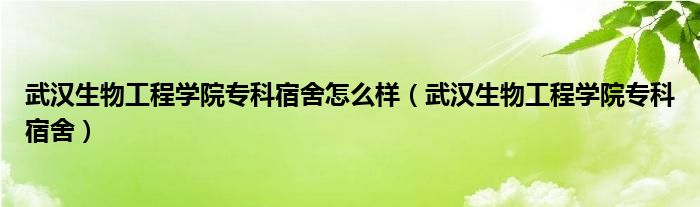 武汉生物工程学院专科宿舍怎么样（武汉生物工程学院专科宿舍）