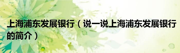 上海浦东发展银行（说一说上海浦东发展银行的简介）