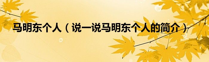 马明东个人（说一说马明东个人的简介）