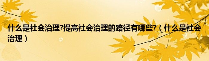 什么是社会治理?提高社会治理的路径有哪些?（什么是社会治理）