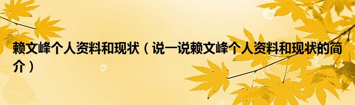 赖文峰个人资料和现状（说一说赖文峰个人资料和现状的简介）