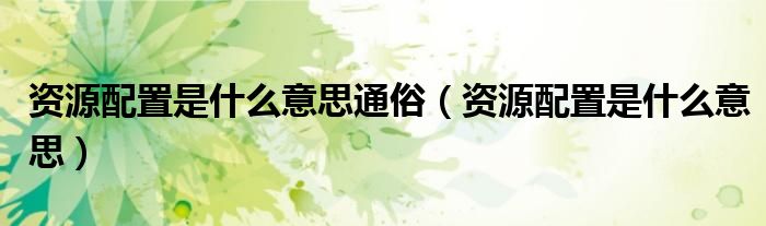 资源配置是什么意思通俗（资源配置是什么意思）