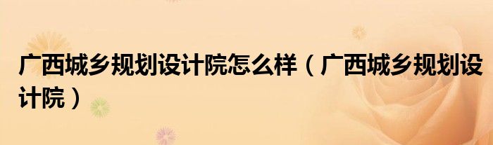 广西城乡规划设计院怎么样（广西城乡规划设计院）