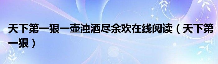 天下第一狠一壶浊酒尽余欢在线阅读（天下第一狠）