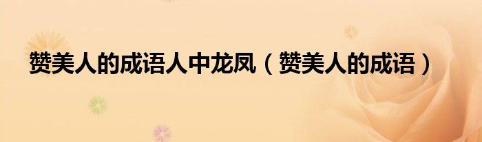赞美人的成语人中龙凤（赞美人的成语）