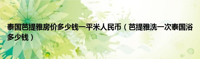 泰国芭提雅房价多少钱一平米人民币（芭提雅洗一次泰国浴多少钱）
