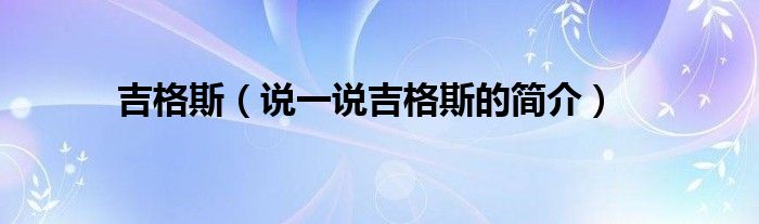 吉格斯（说一说吉格斯的简介）