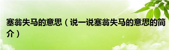 塞翁失马的意思（说一说塞翁失马的意思的简介）