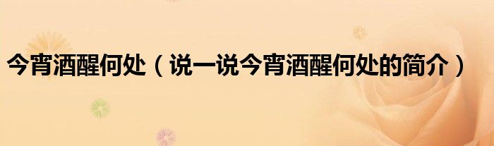 今宵酒醒何处（说一说今宵酒醒何处的简介）